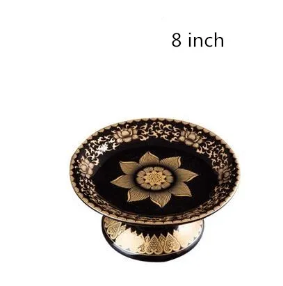 8inch Буддийские предметы, классический изысканный 6-9 дюймов, черный золотой лотос, поднос, высококачественная керамическая тарелка для фруктов, специальное цветочное блюдо - Цвет: 8inch