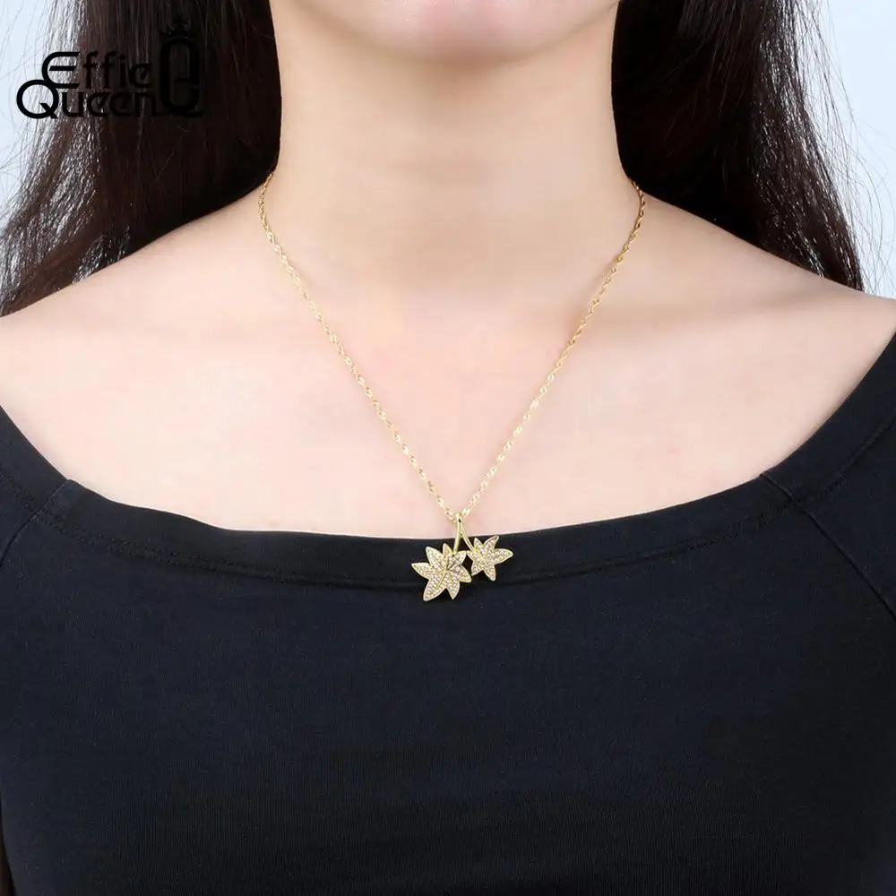 Женское ожерелье с кулоном в виде кленового листа фианитами|Ожерелья подвеской| |