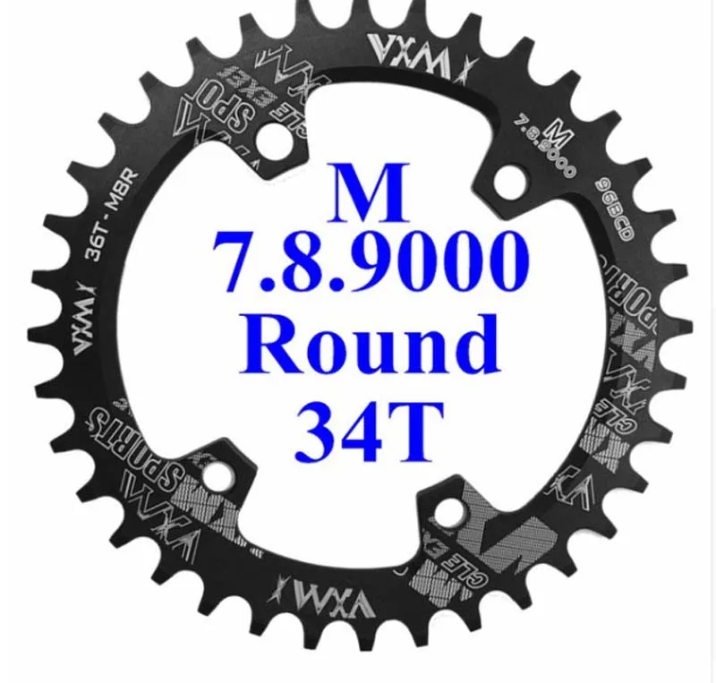 Round black 34T VXM 30T 32T 34T 36T 38T 96BCD алюминиевый сплав Овальный Круглый поднос Шатуны Дорожный велосипед лоток для M7000 M8000 M9000 Запчасти для велосипедов - Цвет: Round black 34T
