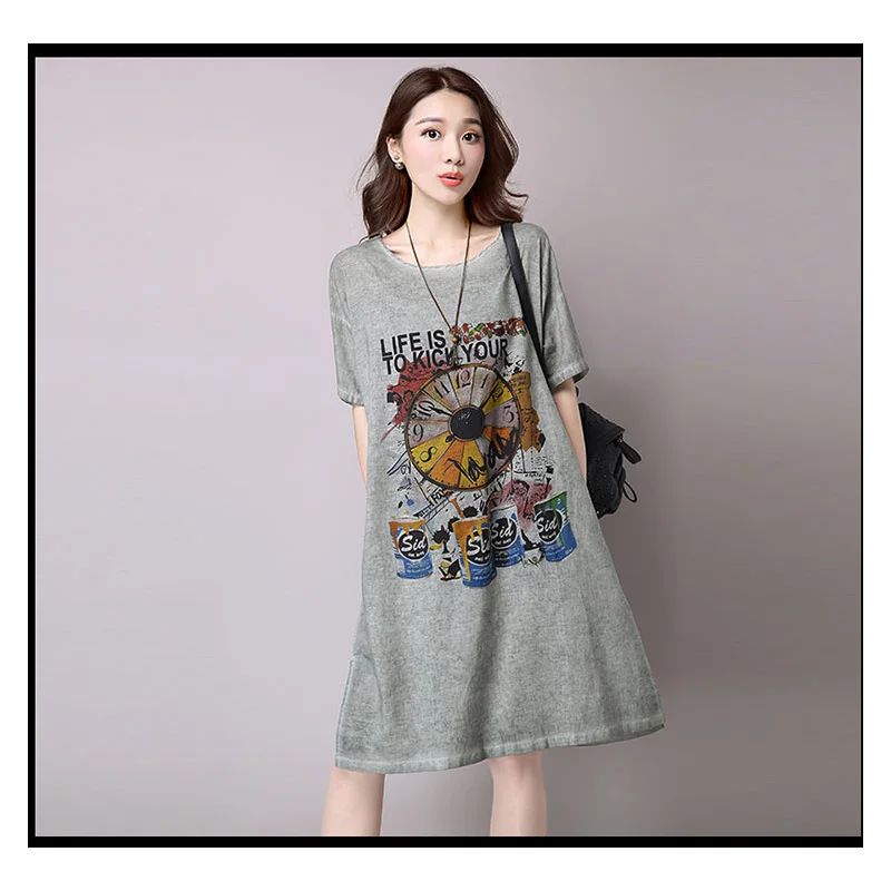 Летнее женское платье с круглым вырезом повседневное свободное коротким рукавом