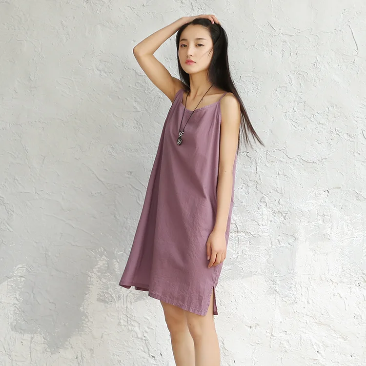 Женское хлопковое платье без рукавов однотонное длинное атласное нижнее белье