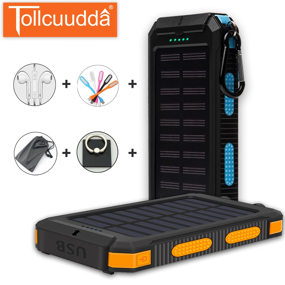 Tollcuudda 10000 мАч солнечный Мощность банка для Iphone mi 2 порты usb Внешнее зарядное