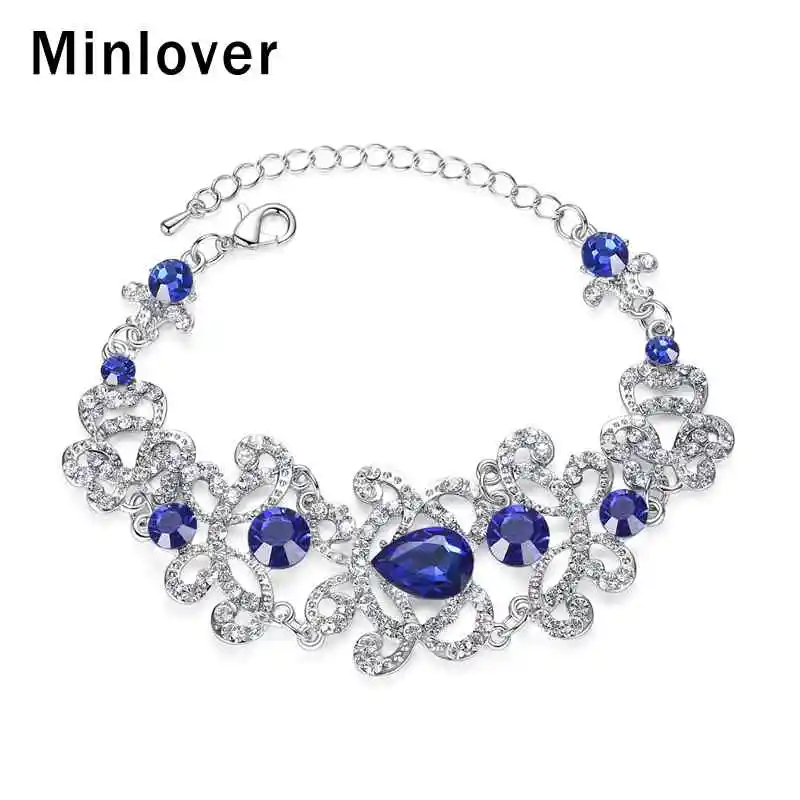 Minlover Модный свадебный браслет для женщин Золотой/синий цвет каплевидный