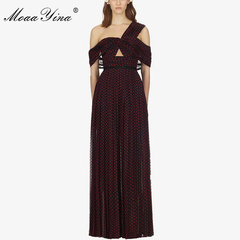 MoaaYina сезон: весна–лето Новое поступление точка длинное платье предложение плечо