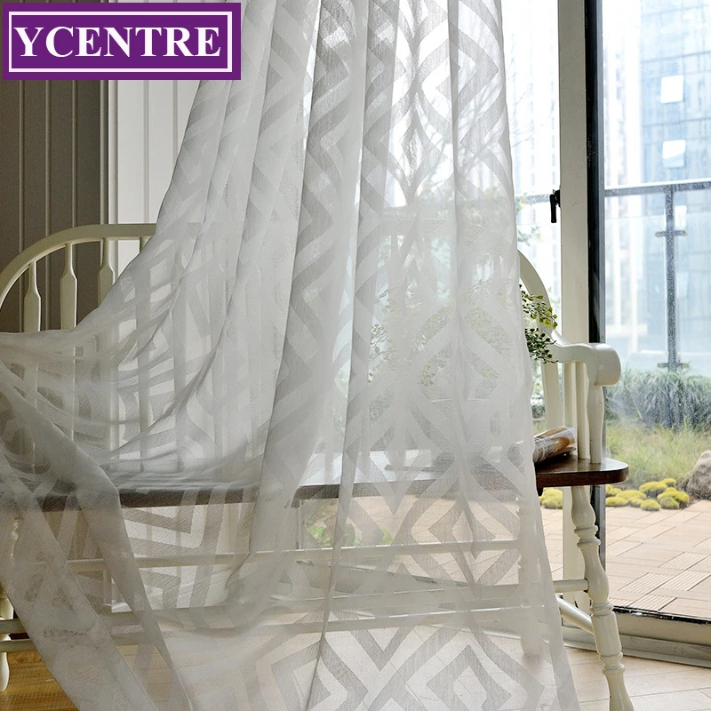 

YCENTRE Decorative Semi White Rhombus Jacquard Modern Sheer Curtain Tulle Voile Panel Window Curtain for Livingroom Bedroom