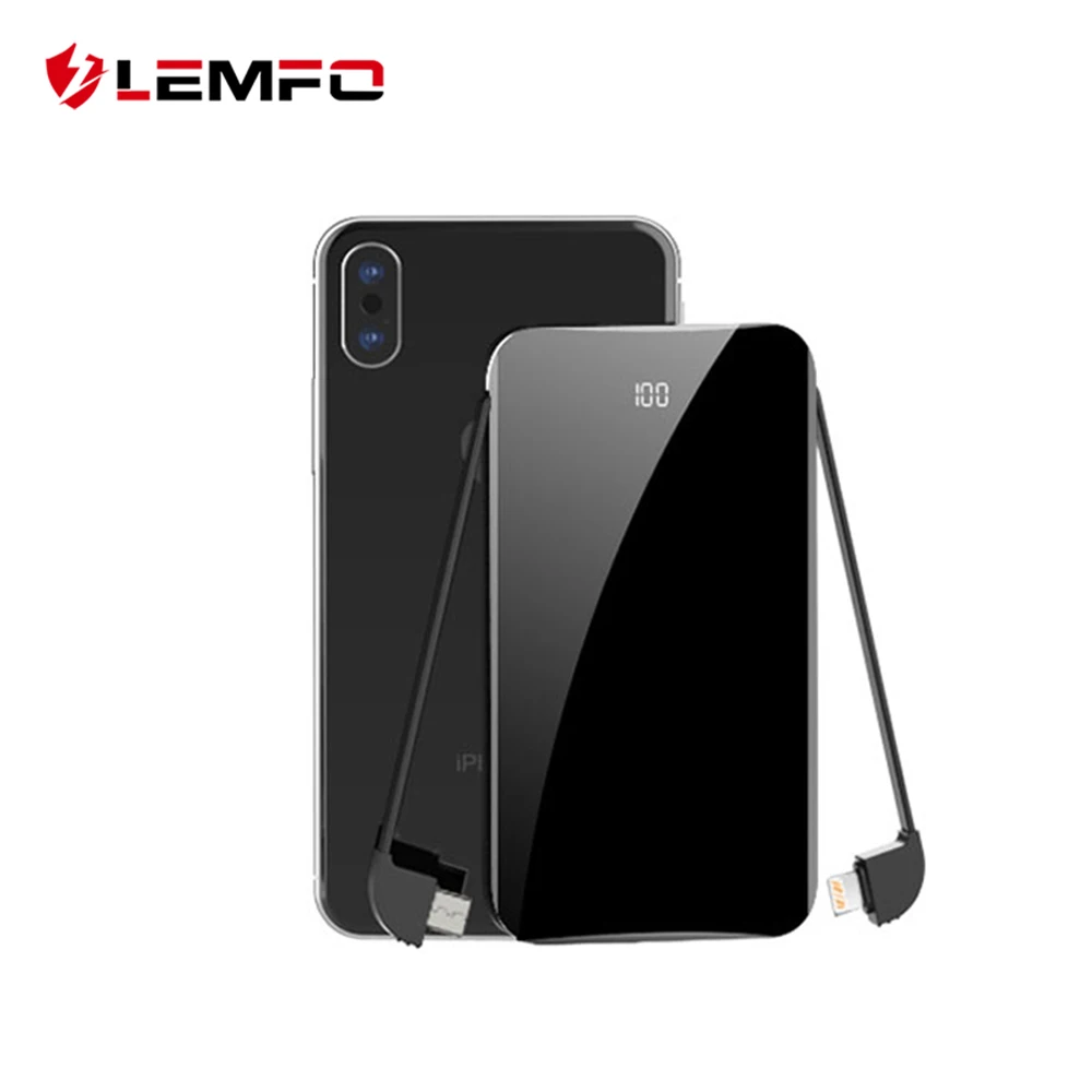 LEMFO Mini power Bank 10000 мАч ЖК дисплей с зеркальным экраном 2.1A Быстрая зарядка 2 в 1