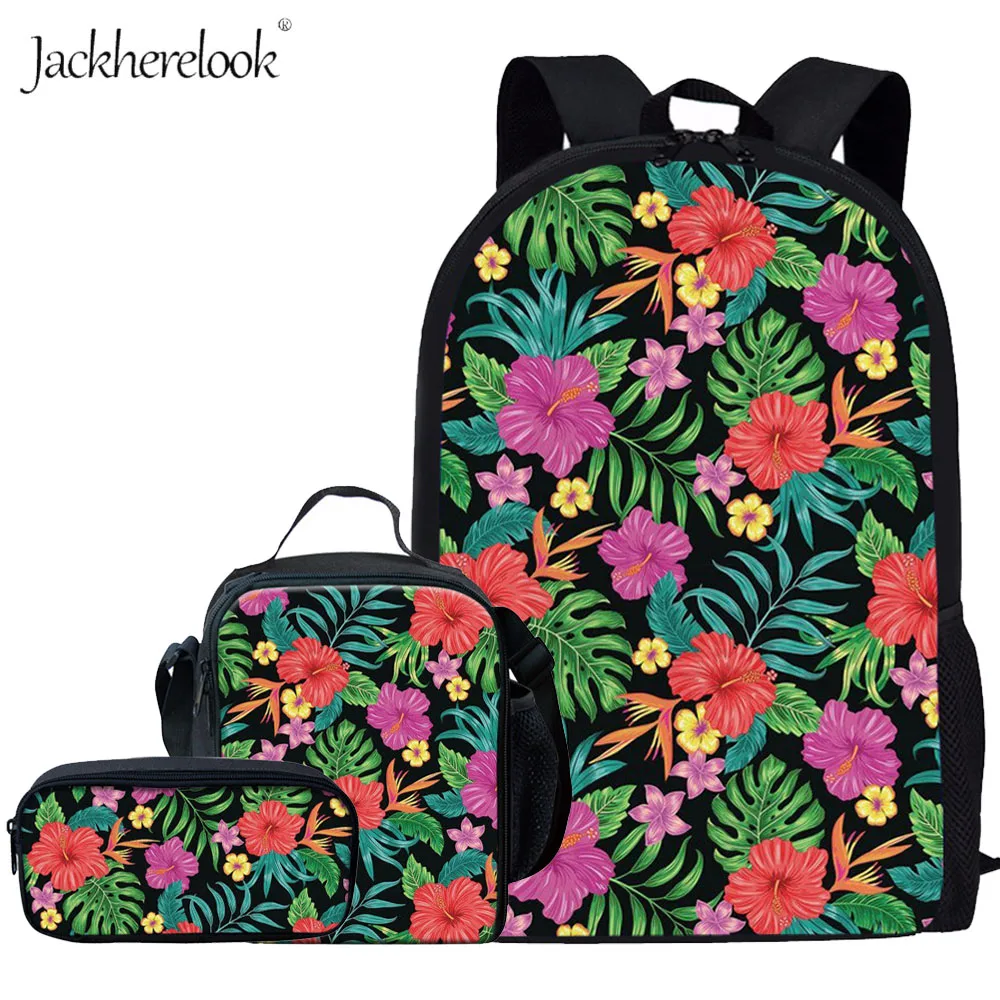 

Jackherelook School Bag For Girls Zipper Kids Floral Backpack Fashion Tropical Hibiscus Flower Print Schoolbag Children Bookbags