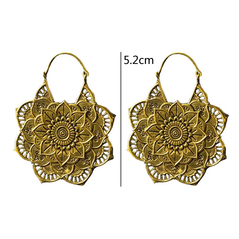 POHOUR Antique silver Gypsy Indian Tribal Ethnic Hoop Drop Dangle Mandala Earrings Boho