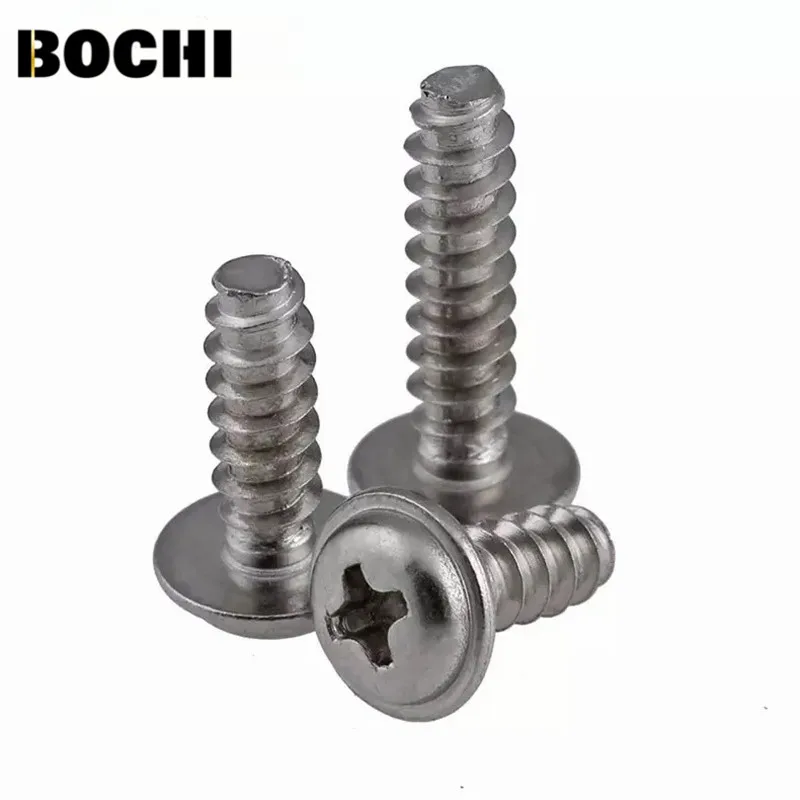PWB 50pcs 304 stainless steel phillips round head Flat tail self-tapping screws with Collar M2 M2.6 M3 M4 4-20mm screw