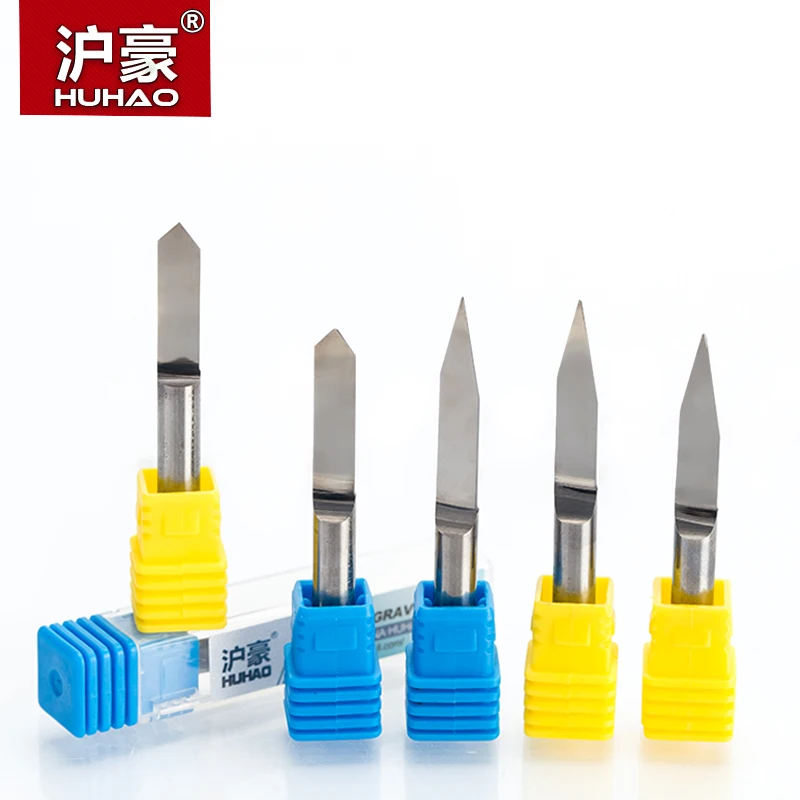 HUHAO 1pc 6mm Flat Bottom Engraving Bits 45-50mm Lengthened CNC Router Tools V Carbide Carving Cutters Degree 20 25 30 60 90