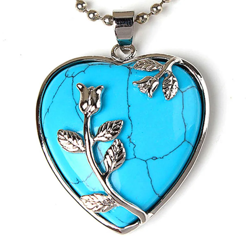 

Trendy-beads Romantic Style Silver Plated Blue Howlite Stone Forever Love Heart Inlay Flower Pendant