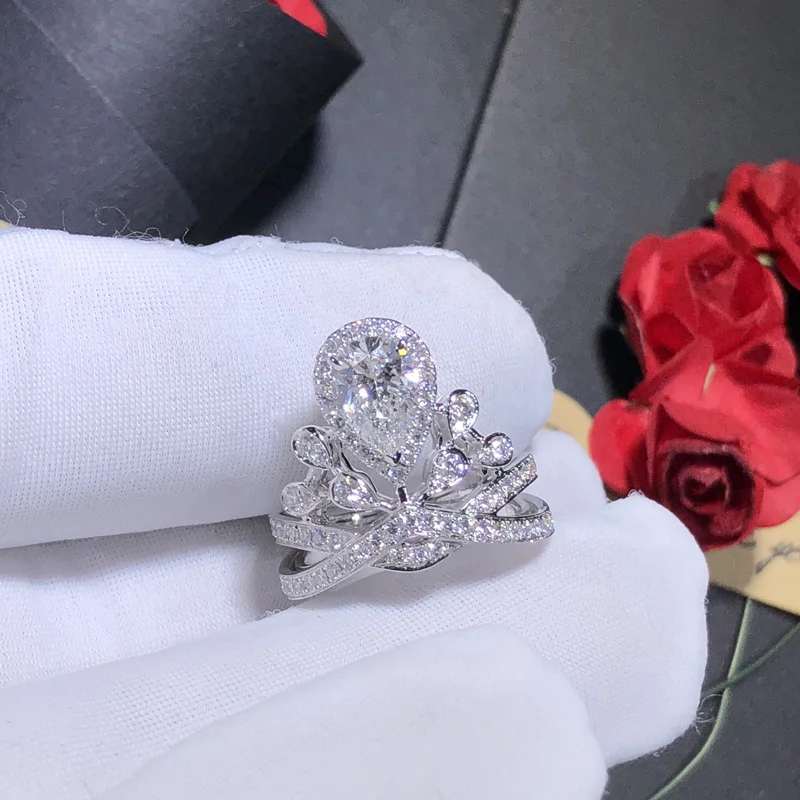 1 карат свадебное 100% Moissanite бриллиантовое кольцо подлинное 18K 750 Белое золото D Цвет
