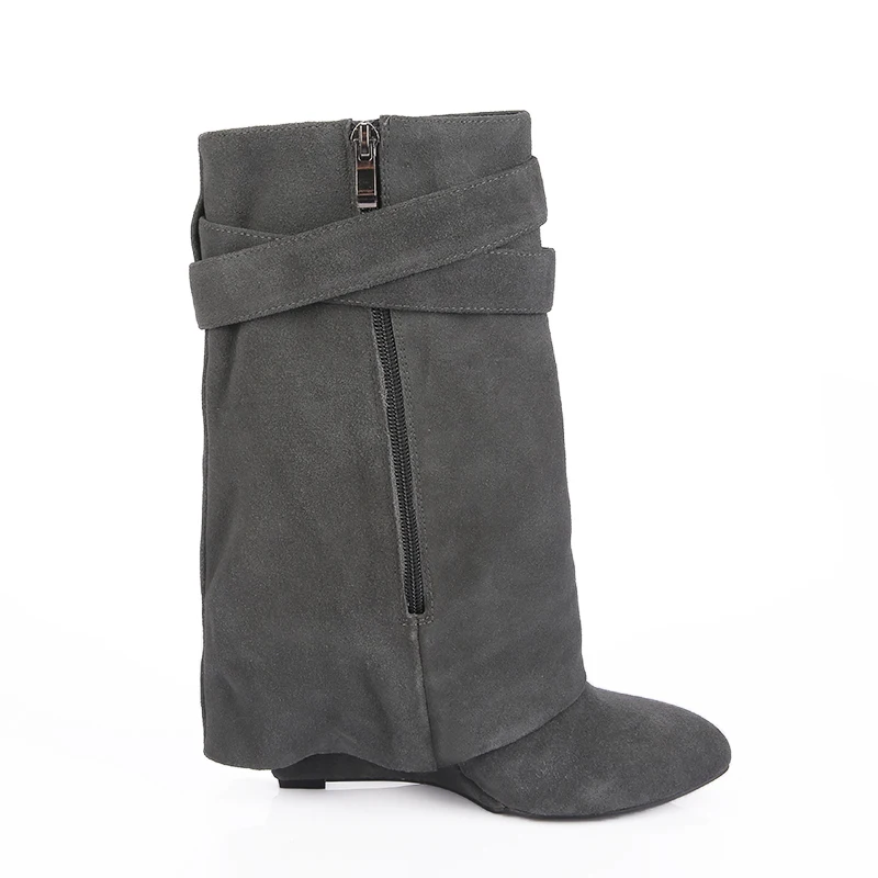 Женские модные ботинки до середины икры с ремешком и пряжкой Мотоциклетные