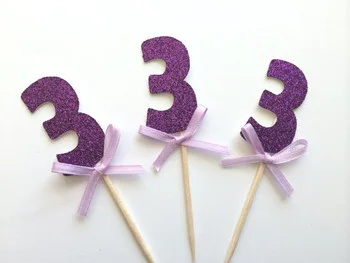 

purple Glitter number Cupcake Toppers Birthday wedding bridal Shower Bachelorette party treat food picks decoration BT003