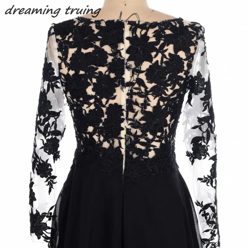 Черные Элегантные Формальные Вечерние платья Sheer одежда с длинным рукавом