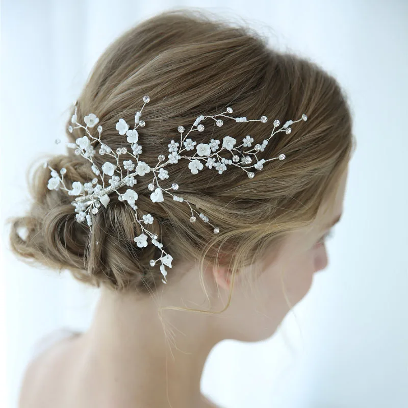 Серебряный Цвет Кристалл Стразы Цветок Свадебный зажим для волос заколка
