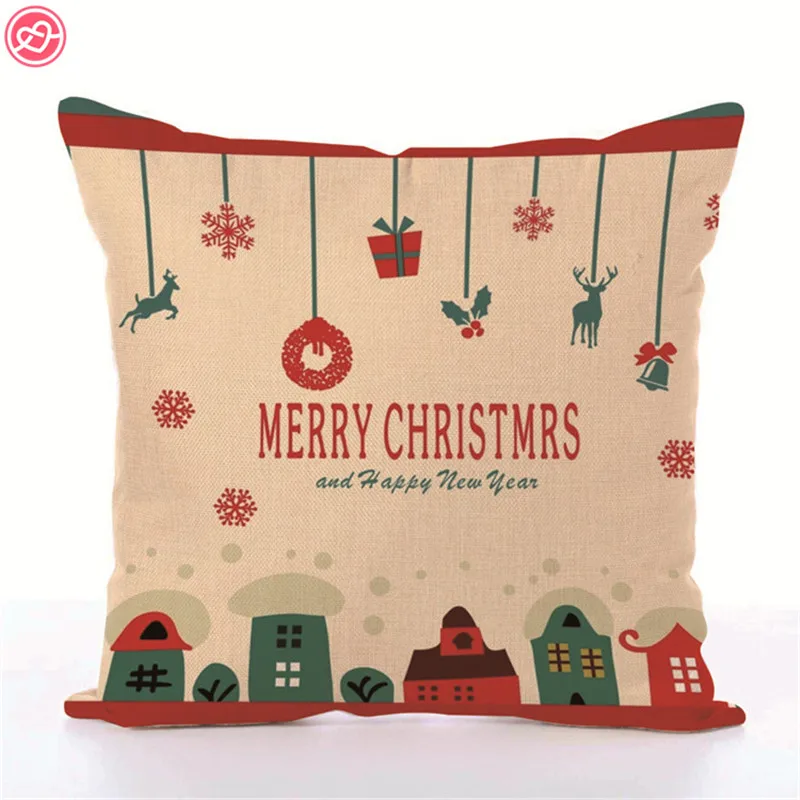 45*45cm Christmas Decorations For Home Santa Clause Deer Cotton Linen Jute Pillow Case Decoration Gifts Favors | Дом и сад