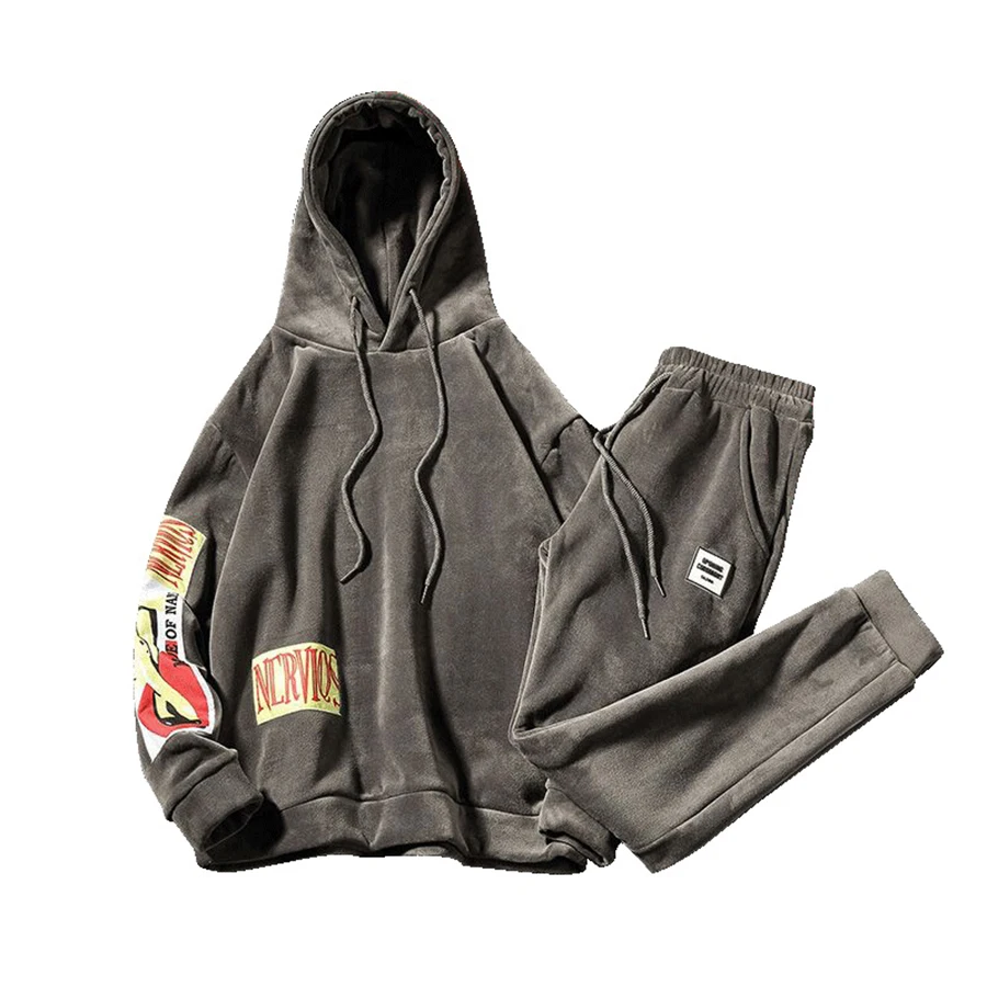 Мужской Бархатный спортивный костюм комплект из двух предметов толстовка с