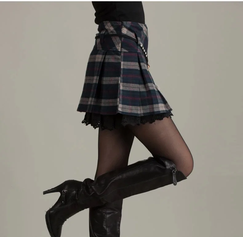 

Autumn and winter plaid skirt pleated skirt flounced skirt bottoming woolen skirt a word bust women with waist chain