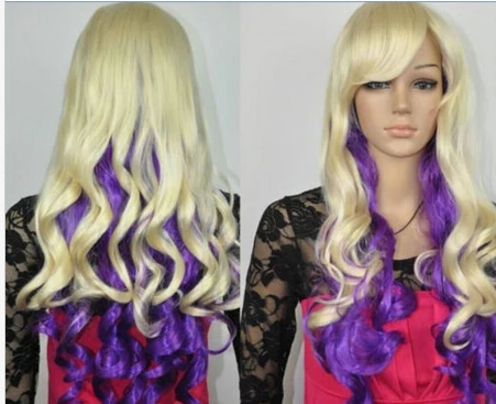 А. 001119 очаровательная блондинка фиолетовый микс длинные вьющиеся косплей парик