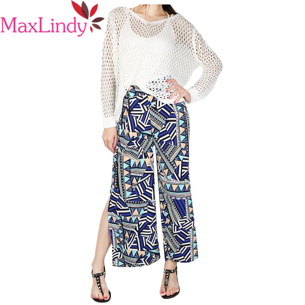 MaxLindy женские Винтаж геометрический рисунок печатных шифона летние широкие брюки