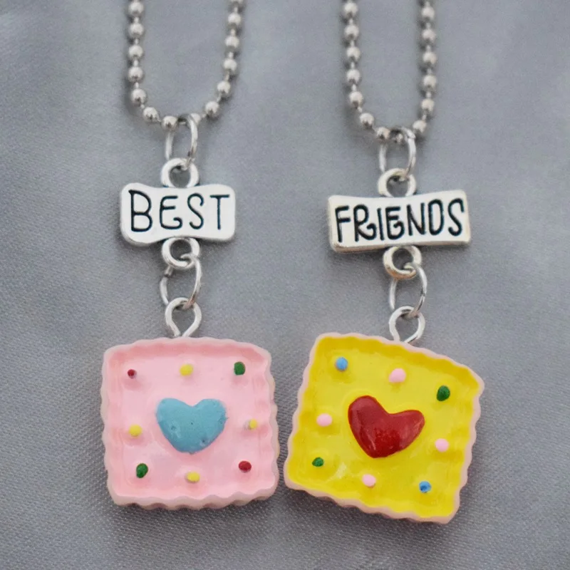 style 6-2pcs Смола моделирование квадратный торт любовь кулон ожерелье Дети BFF 5 лучшие друзья навсегда Дружба Ювелирные изделия подарок на день рождения для детей - Окраска металла: style 6-2pcs