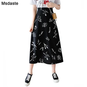 Женская шифоновая юбка с высокой талией, элегантная длинная юбка-макси с принтом в Корейском стиле, лето 2019