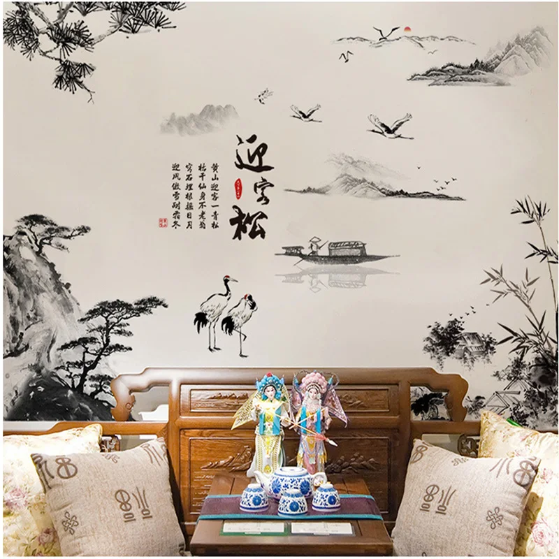 Китайский стиль гость приветствие сосновая Гора река живопись каллиграфия