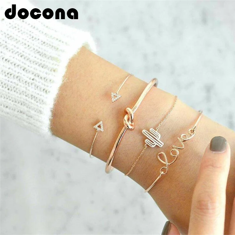 Docona, 4 шт./1 комплект, золотой цвет, кактус, буквы, узел, браслет, богемный геометрический, металлическая цепочка, браслет, массивные украшения, 6116