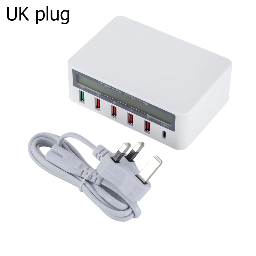 Usb-концентратор 5 портов Usb QC 3,0 быстрое зарядное устройство 5V 10A AC 100-240V ЖК-дисплей напряжения тока для IPhone IPad samsung+ EU Plug