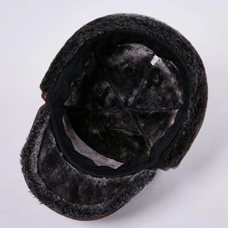 Натуральная кожа бомбардировщик шляпа для Для мужчин природных воловьей зима