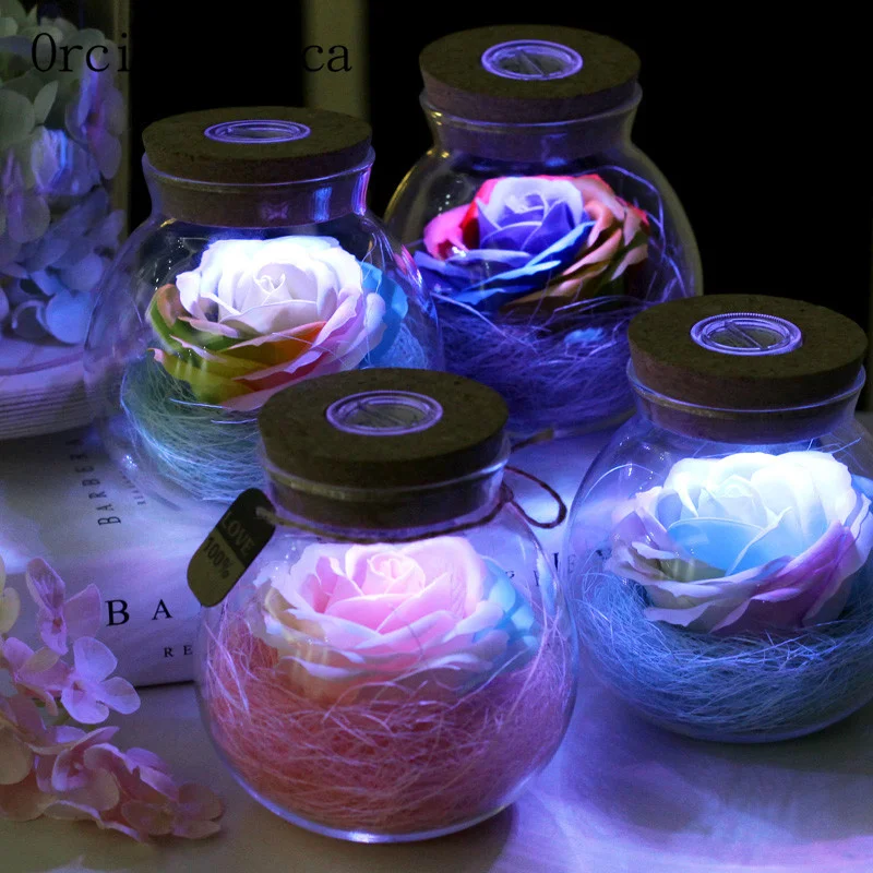 Creative colorful LED rose decorative lamp bedroom remote controlled light and warm romantic girl birthday gift free shipping