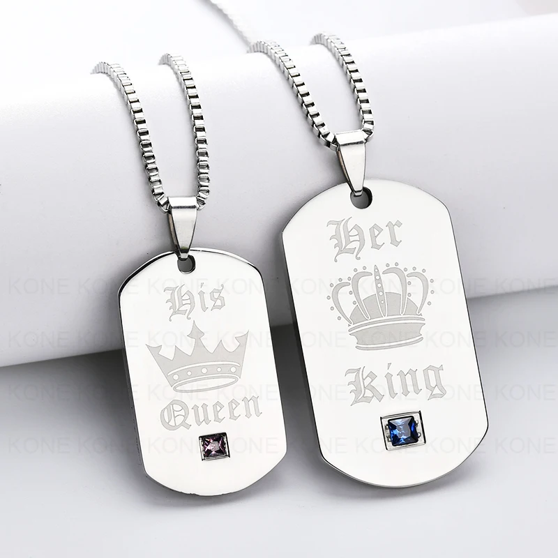 UZone ID Tag Кулон Пара Ожерелье ее король и его Королева Корона кубический циркон