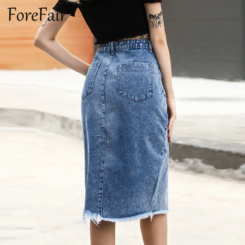 Женские джинсы с высокой талией Forefair синяя повседневная юбка средней длины