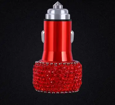 red usb charger Стразы, двойное USB Автомобильное зарядное устройство, украшения для автомобиля ручной работы с кристаллами, кабели для быстрой зарядки и передачи данных, автомобильные Декорации для iPhone и - Название цвета: red usb charger