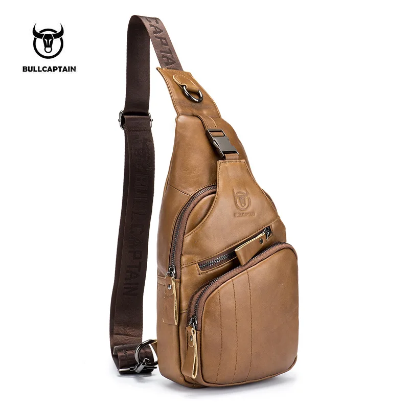 Light brown S BULLCAPTAIN натуральная кожа, мужская сумка-мессенджер, повседневная сумка через плечо, модная мужская сумка, Мужская нагрудная сумка, мужская сумка через плечо - Цвет: Light brown S