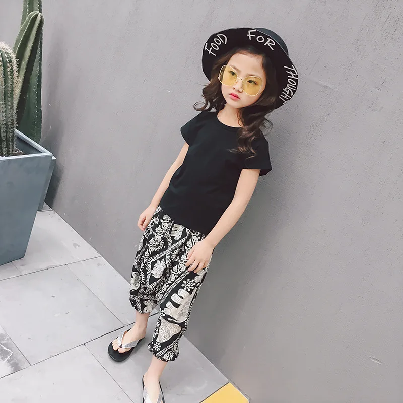 2017 Новые Девушки Одежда Наборы Детские Детская Дети с коротким рукавом Футболки +