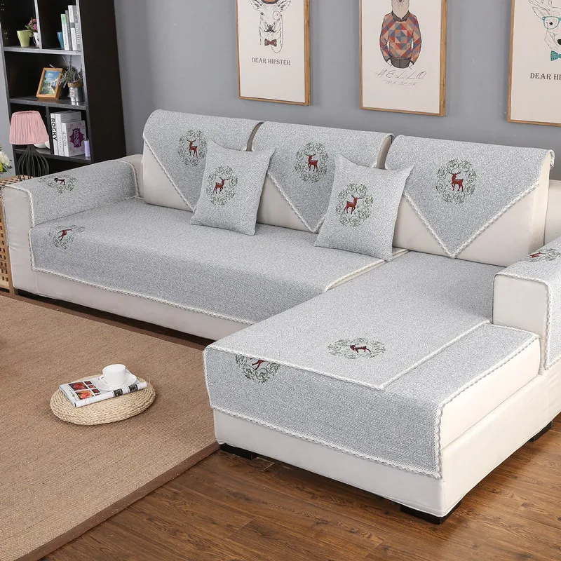 Вышитые Чехлы для диванов с оленем плотные противоскользящие полотенца льняные