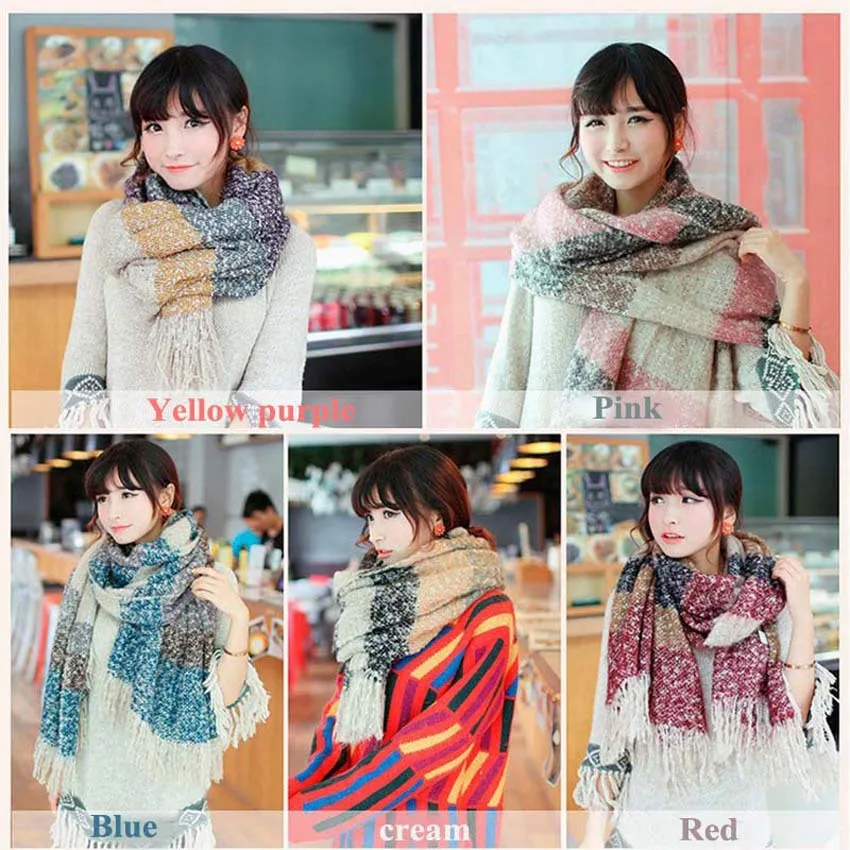 Для женщин теплые зимние шарфы моды длинными пашмины Классический Полосатый