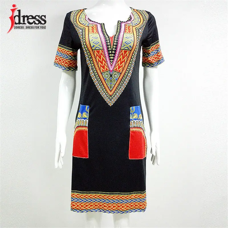 Black Red Idress повседневное пляжное платье Лето г. Винтаж платье Для женщин Туника Африканский принт платье-рубашка роковой плюс Размеры Дашики Платье - Цвет: Black Red