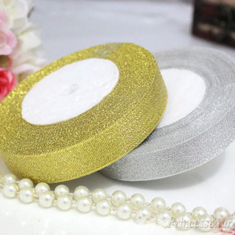 1 рулон 25 ярдов золотая и Серебряная лента для упаковки подарков ленты свадебной