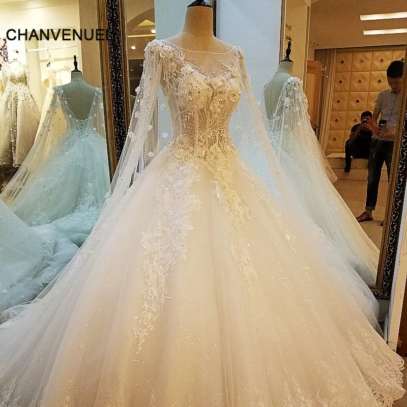 LS36759 Ivory Lace Princess Wedding Dresses Pearls Diamond Luxury Newest Bridal Gowns 2017 Vestido De Noiva Real Photos | Свадьбы и
