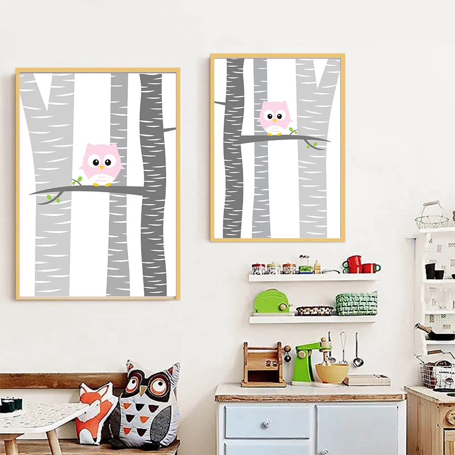 Скандинавский лес Животные плакат с совой для детей печать на холсте детские