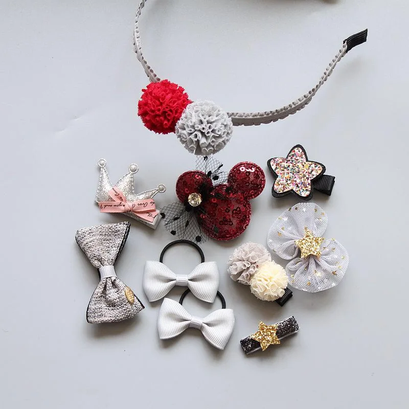 10pcs kids girls hair accessories bows hairbands ear head hoop crown Pom clips for flower ties bands | Детская одежда и обувь