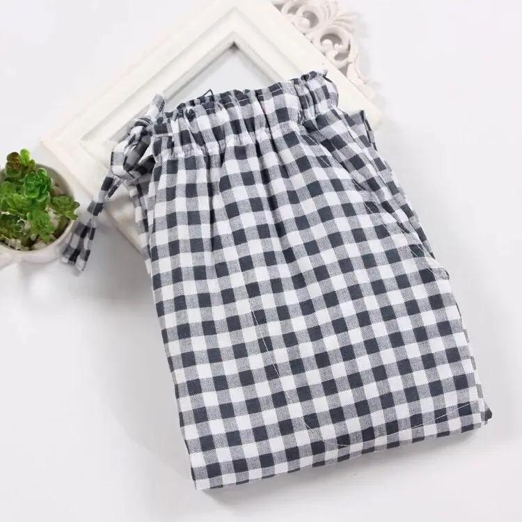 Классическая Летняя женская пижама марлевые хлопковые брюки женские клетчатые