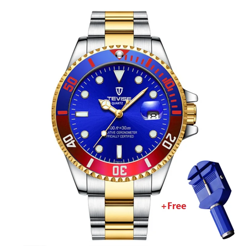 ColorBlue with Tool Relojo mascuino TEVISE кварцевые мужские часы с календарем Роскошные водонепроницаемые часы мужские деловые Часы наручные мужские часы из нержавеющей стали s - Цвет: ColorBlue with Tool
