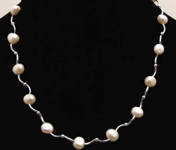 Floating White 8-9mm Natural FW pearl With silver plate Elbow 17'' Necklace |