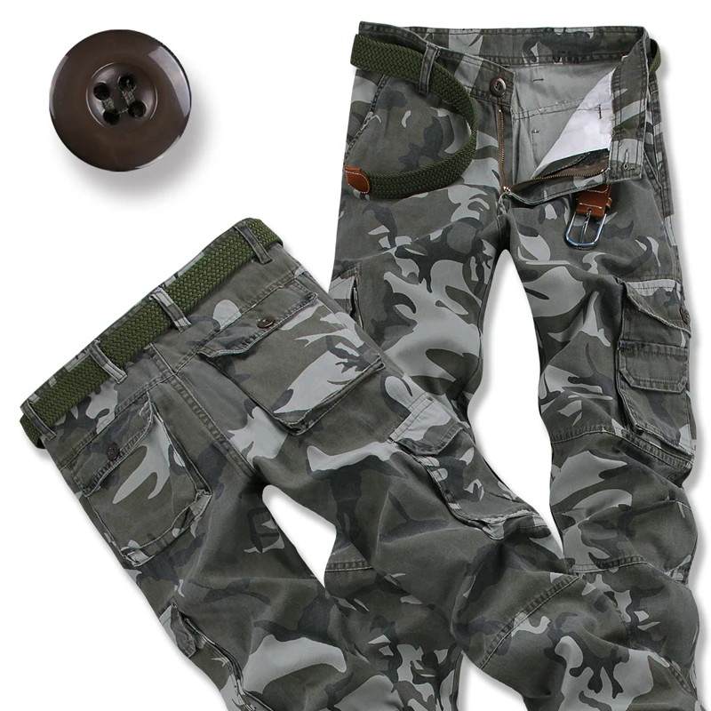 023-2 Camouflage Тактические штаны, мужские камуфляжные штаны для бега, повседневные мужские брюки-карго, хлопковые брюки, много карманов, Военный стиль, Армейский Камуфляж, черные, городские - Цвет: 023-2 Camouflage