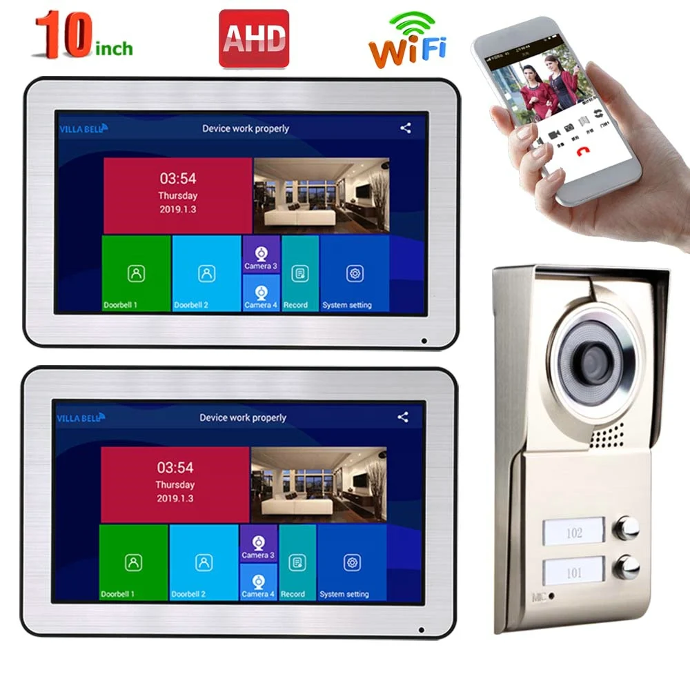 

Wired Video Intercom Systems 2 apartments 10 inch Wifi Video Door Phone System IR-CUT HD 720P Doorbell Camera