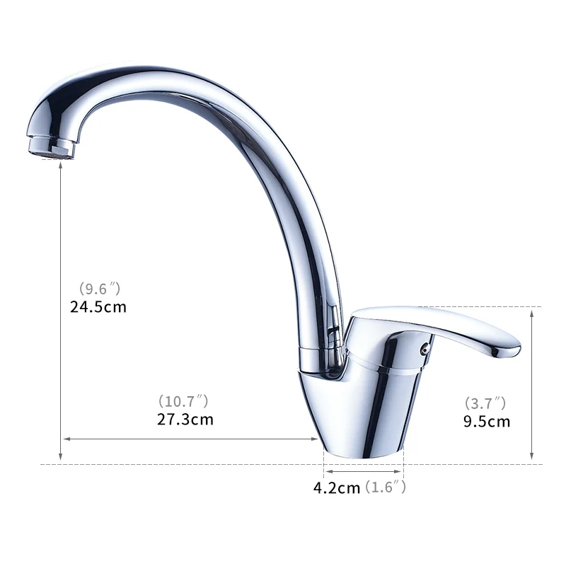 

Fapully Kitchen Faucet Mixer Single Hole Deck Mounted 360 Degree Rotation Chrome Cold and Hot Sink Mixer Taps 625-33C